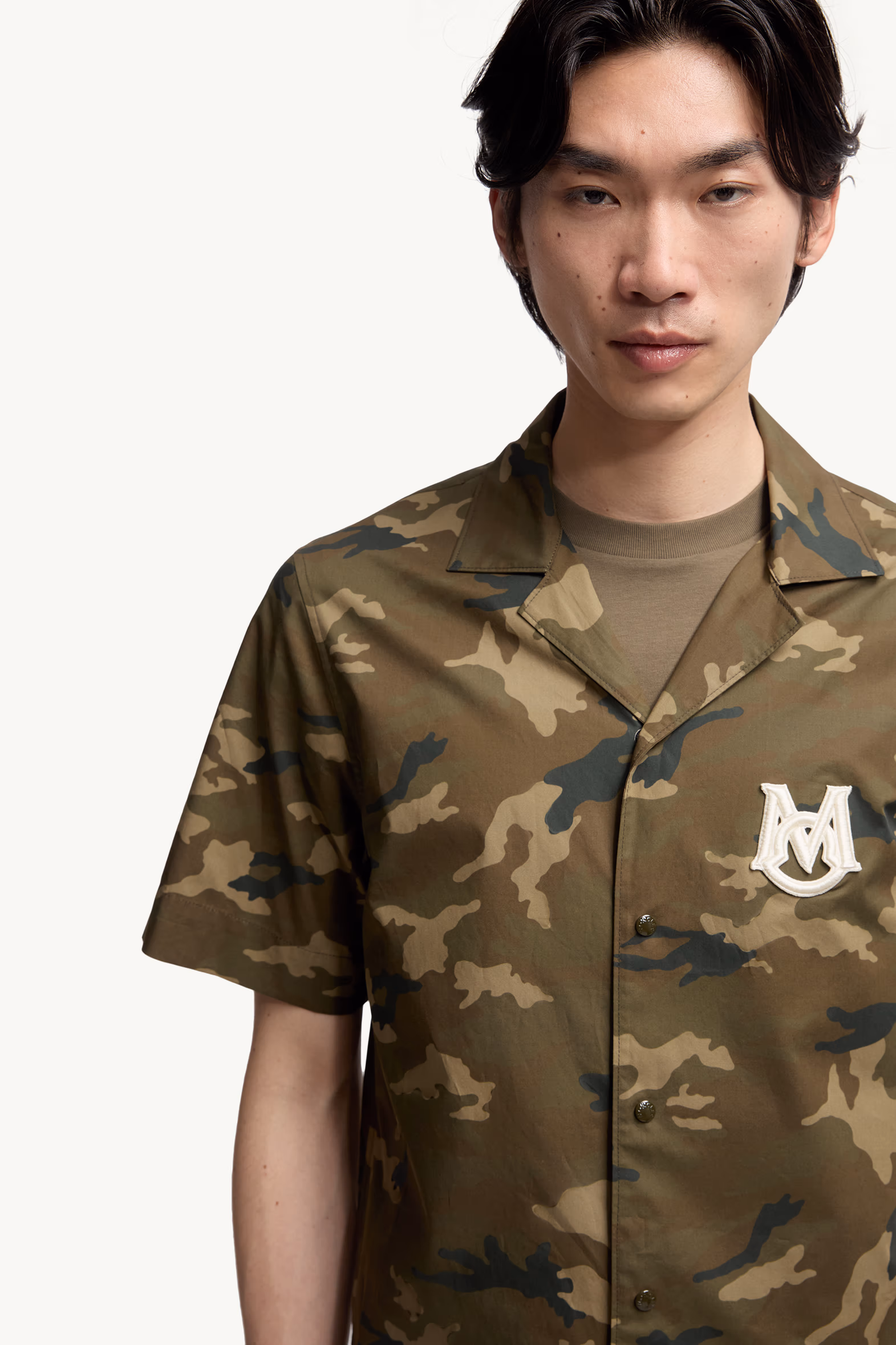 Printed Cotton Short Sleeve Shirt Men Green & Brown Moncler 6